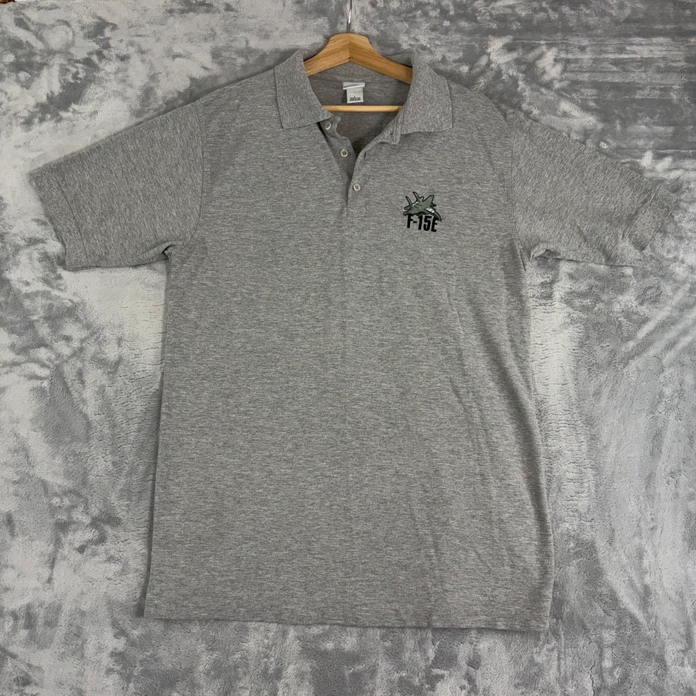 Vintage Boeing F-15E Embroidered Polo Shirt Mens Large Cotton Aviation Pilot